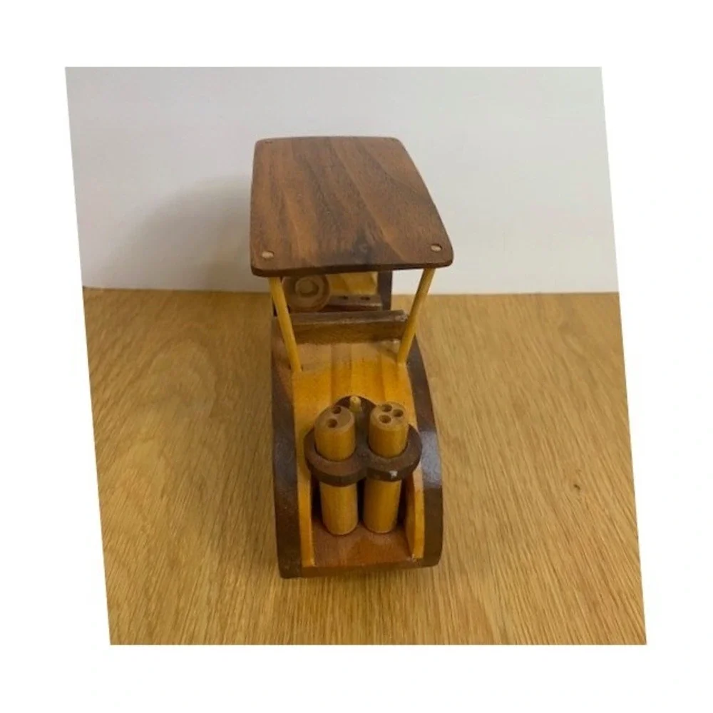 Arnold McLean Handcrafted Wooden Golf Cart Model‎ Brown Excellent Signed Art